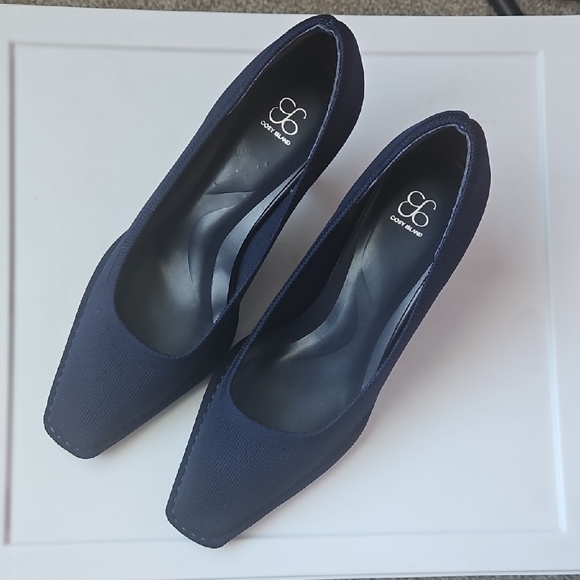 Navy Pointed Kitten Heel Pumps - Women's Dress Shoes - Picture 2 of 12